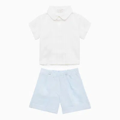 Il Gufo Babies' Sky Blue/white Linen Suit In Light Blue