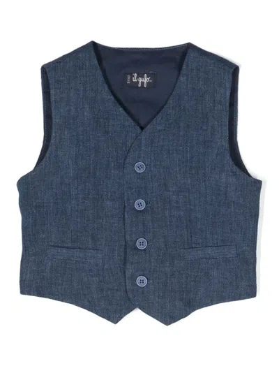 Il Gufo Babies' Buttoned Linen-blend Waistcoat In Blue