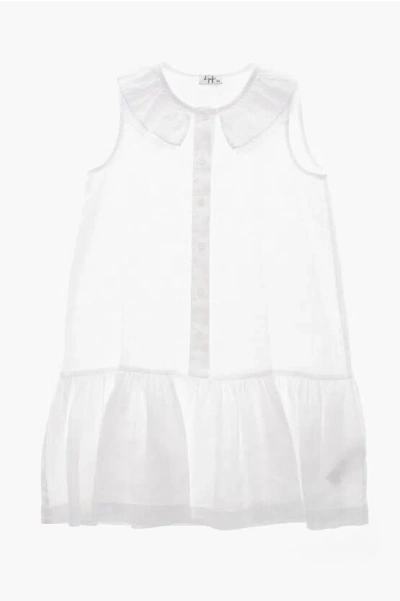 Il Gufo Sleeveless Linen Shirt Dress With Ruffle Details In White