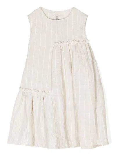 Il Gufo Kids' Sleeveless Striped Linen Dress In Neutrals