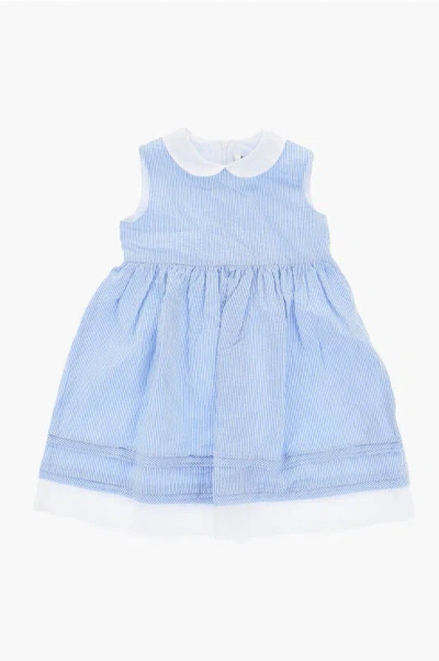 Il Gufo Kids' Solid Color Shirt Dress With Back Zip In Blue