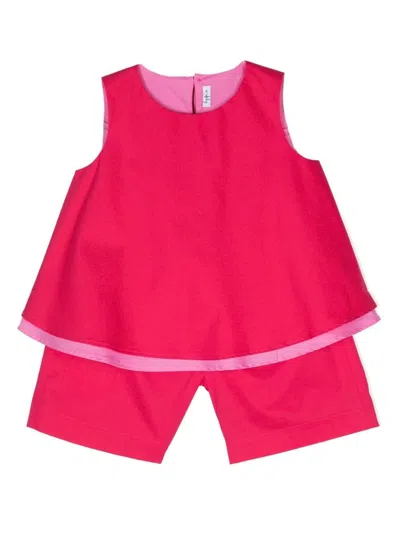 Il Gufo Kids' Cotton-blend Top And Shorts Set In Carmine Red/rosehip Pink