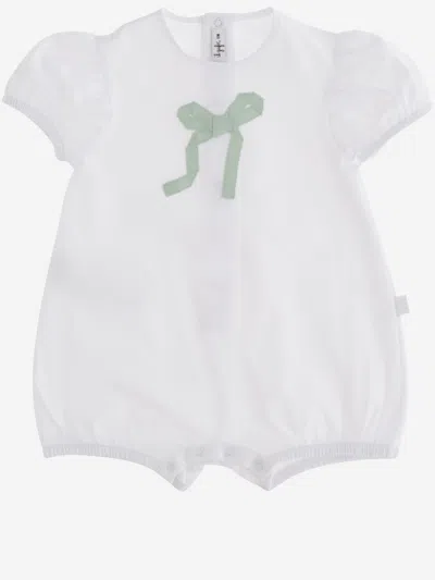 Il Gufo Babies' Stretch Cotton Sleepsuit With Bow In Green