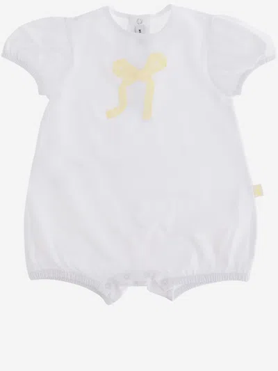 Il Gufo Babies' Stretch Cotton Sleepsuit With Bow In White