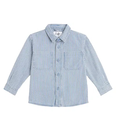 Il Gufo Kids' Striped Cotton And Linen Overshirt In Blue