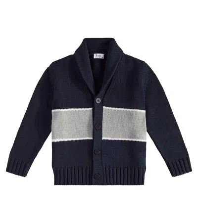 Il Gufo Kids' Striped Cotton Cardigan In Blue