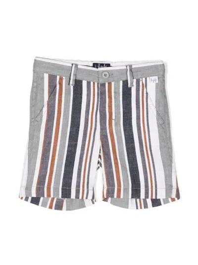 Il Gufo Kids' Striped Cotton-linen Blend Shorts In Grey