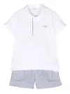 Il Gufo Striped Cotton Shorts Set In Blue