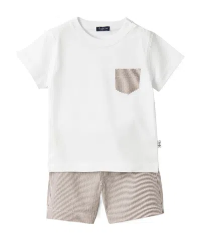 Il Gufo Striped Cotton Shorts Set In White