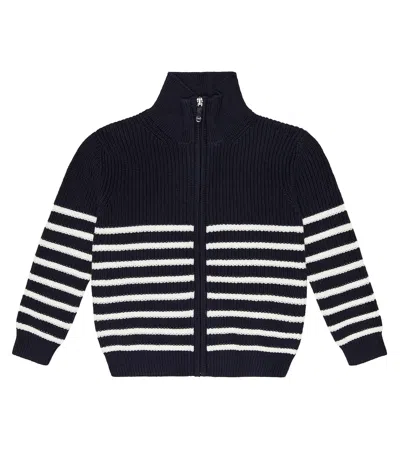 Il Gufo Kids' Striped Cotton Sweater In Blue/milk