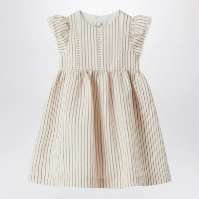 Il Gufo Striped Dress With Ruffles In Neutral