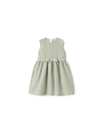Il Gufo Kids' Striped Linen Dress With Belt In Grasgrün