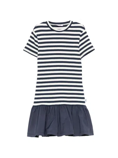 Il Gufo Kids' Striped Ruffled Dress In Blue