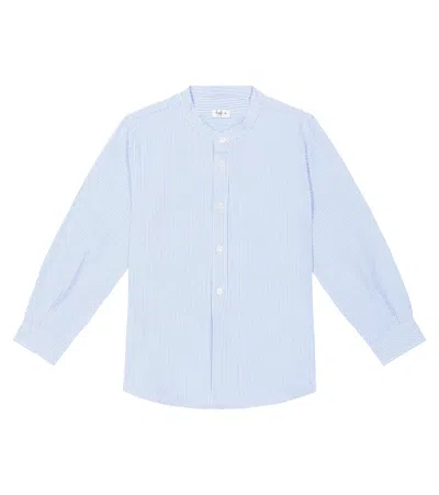 Il Gufo Kids' Striped Seersucker Shirt In Blue Juniper