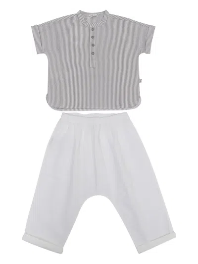 Il Gufo Kids' Striped-shirt Trouser Set In Gray
