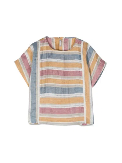 Il Gufo Kids' Striped Short Sleeve Blouse In Multicolour