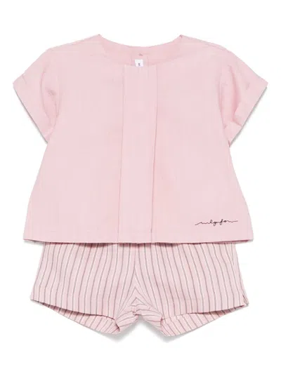 Il Gufo Babies' Striped Shorts Set In Pink
