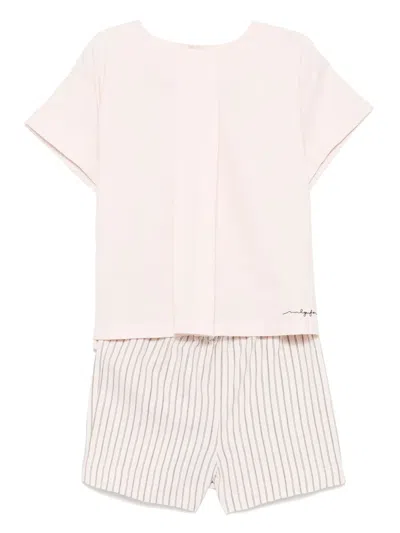 Il Gufo Kids' Striped Shorts Set In Pink