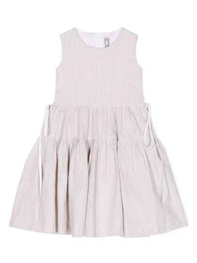 Il Gufo Kids' Striped Sleeveless Dress In Brown