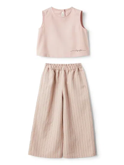 Il Gufo Kids' Striped Top And Straight Pants Set In Pink