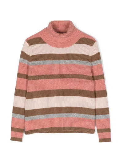 Il Gufo Striped Turtleneck Sweater In Pink