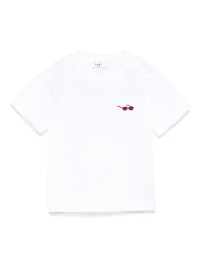 Il Gufo Babies' Sunglasses-embroidered T-shirt In 白色