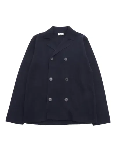 Il Gufo Kids' Double-breasted Knitted Blazer In Blue