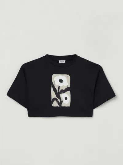 Il Gufo Kids' T-shirt Crop Con Stampa Floreale In Blue