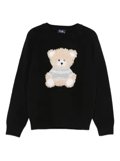 Il Gufo Kids' Teddy-appliqué Sweater In Black