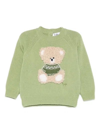 Il Gufo Babies' Teddy Bear-appliqué Jumper In Green