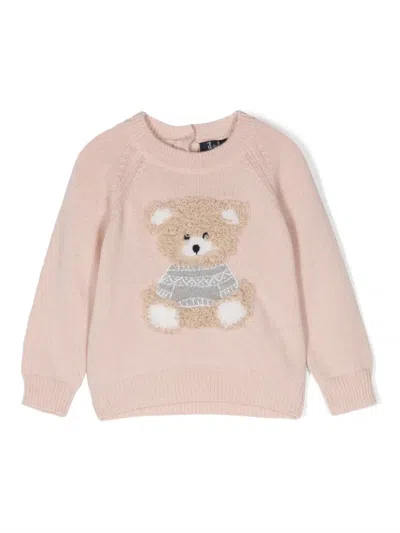 Il Gufo Babies' Teddy Bear Crew-neck Jumper In Pink