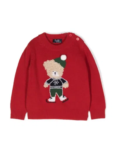 Il Gufo Kids' Teddy Bear Crew Neck Pullover In Red