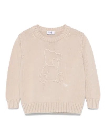 Il Gufo Babies' Teddy Bear-embroidered Sweater In Neutrals