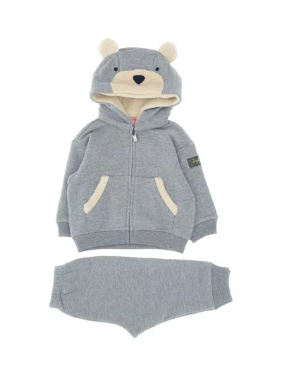 Il Gufo Babies' Teddy-bear Hood Suit In Grigio