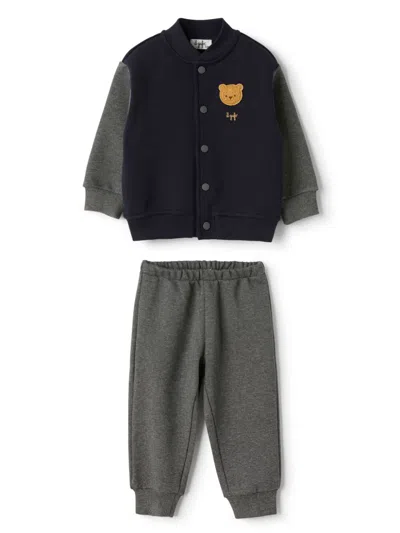 Il Gufo Babies' Teddy Bear Motif Tracksuit In Black