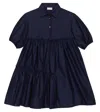 Il Gufo Tiered Cotton-sateen Shirt Dress In Marine Blue