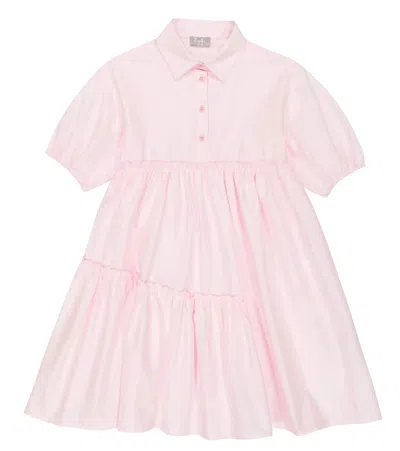 Il Gufo Tiered Cotton-sateen Shirt Dress In Pearl Pink