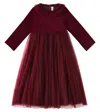 Il Gufo Tulle-trimmed Velvet Dress In Burgund