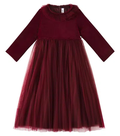 Il Gufo Kids' Tulle-trimmed Velvet Dress In Burgund