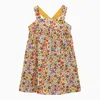Il Gufo Turmeric Yellow Cotton Dress With Floral Print In Multicolor