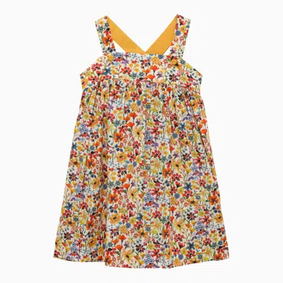 Il Gufo Kids' Turmeric Yellow Cotton Dress With Floral Print In Multicolor