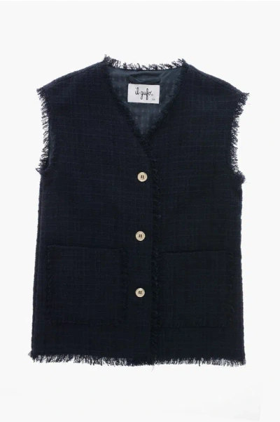 Il Gufo Tweed Gilet With Patch Pockets In Blue