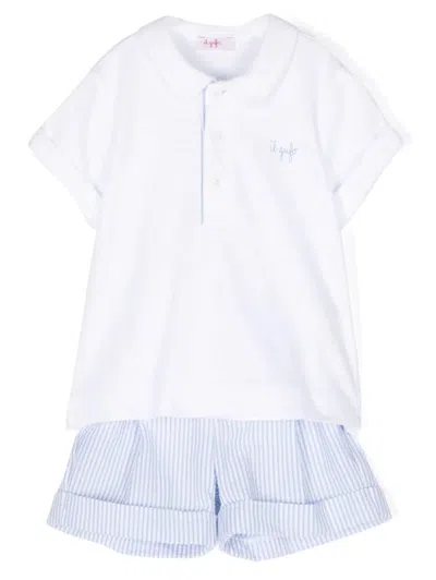 Il Gufo Babies' Two Piece Set In White And Light Blue Striped Seersucker