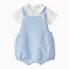 Il Gufo Two-piece Suit With White/blue Cotton Dungarees In Light Blue