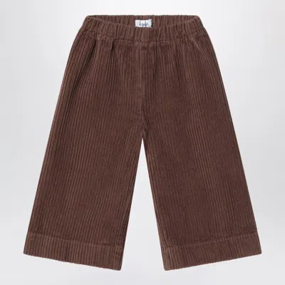 Il Gufo Unisex Corduroy Trousers With Elastic Waist, Wide Straight Cropped Leg In Brown