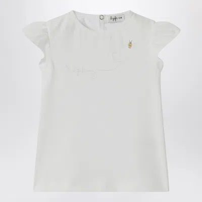 Il Gufo Unisex Mini Ruffle Sleeve T-shirt In White