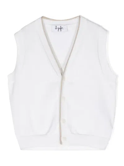 Il Gufo Babies' V-neck Ribbed-knit Vest In 白色