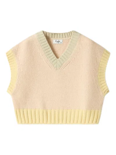 Il Gufo V-neck Ribbed Top In Neutral