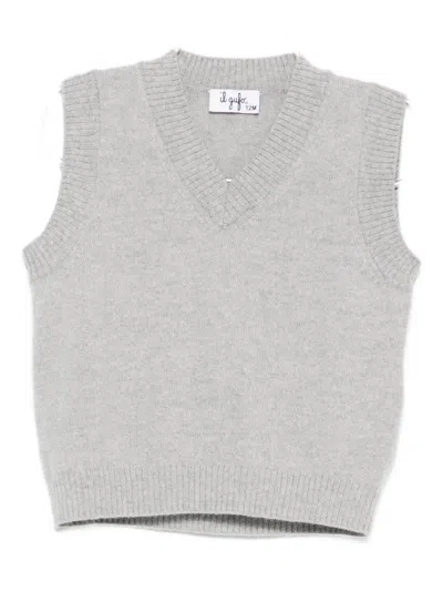Il Gufo Babies' V-neck Sleeveless Sweater In Gray