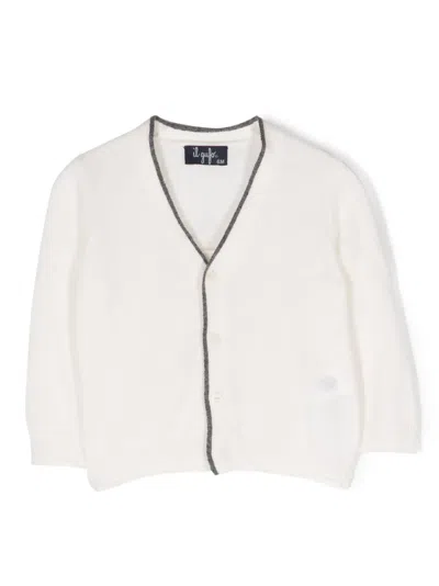 Il Gufo Babies' V-neck Wool Cardigan In Neutrals